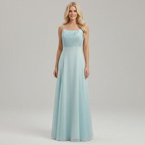 Aqua Organza A-Line Formal Grad Dress